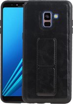 Grip Stand Hardcase Backcover - Telefoonhoesje - Achterkant Hoesje - Geschikt voor Samsung Galaxy A8 Plus - Zwart