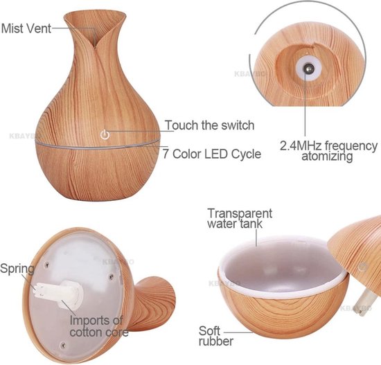Aroma Diffuser - Luchtbevochtiger Aroma Therapie + NEUTRIHERBS Olie 10 ML - Vernevelaar – Verstuiver – Lichtbruin