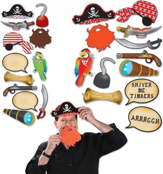 Foto prop piraat 12 delig - Fotohokje accessoires in piraten thema - Photo booth props | bol.com