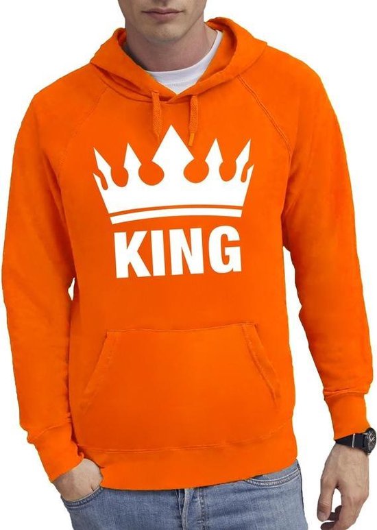 Oranje kroon met King hoodie / sweater heren - Oranje Koningsdag kleding S | bol.com