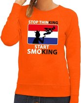 Stop thinking start smoking sweater / trui oranje dames - Koningsdag kleding S