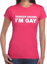 Gay pride nobody knows i am gay t-shirt roze voor dames 2XL