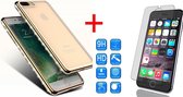 Hoesje geschikt voor Apple iPhone 6 (S) - Electroplating TPU Case Transparant met Gouden Diamant Bumper + Tempered Glass Screenprotector 2,5D 9H (Gehard Glas)