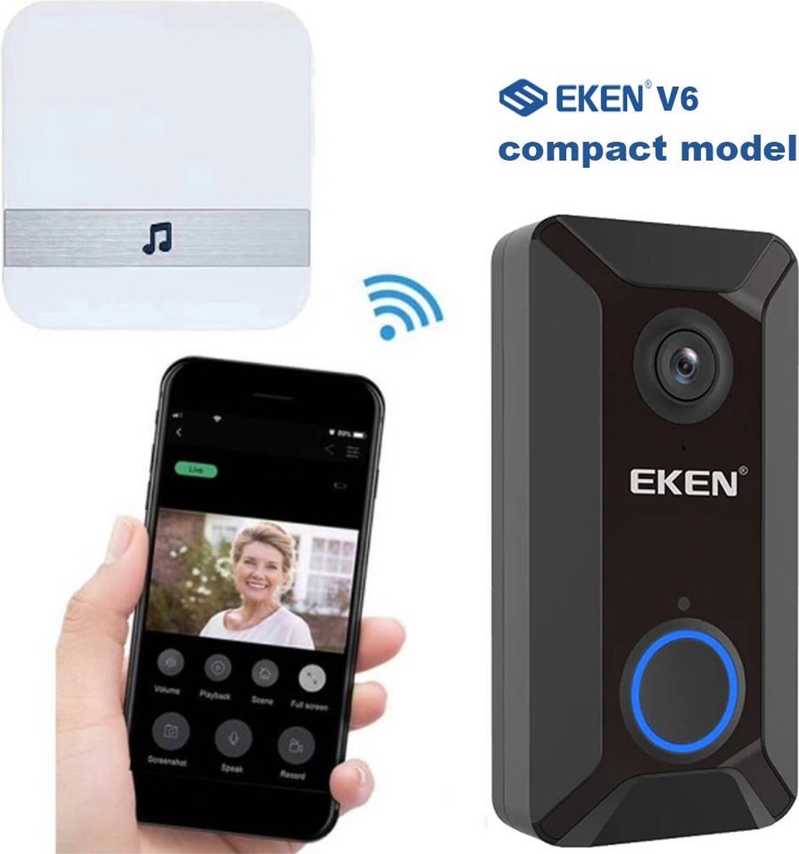 EKEN V6 video deurbel met camera + inclusief Samsung Oplaadbare Batterijen + Inclusief Gong + Nederlandse gebruiksaanwijzing