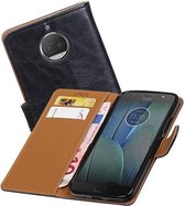 Pull Up TPU PU Leder Bookstyle Wallet Case voor Moto G5s Plus Zwart