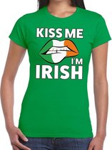 Kiss me i'm Irish t-shirt groen dames - feest shirts dames - Ierland kleding XS