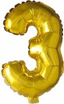 Folie Ballon Cijfer 3 Goud 41cm met rietje