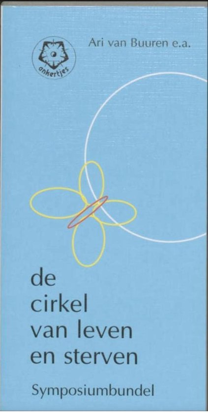 Blauwe kaft met tekst 'de cirkel van leven en sterven' en een cirkelvormig symbool in geel en rood.