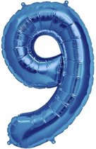 Folie Ballon Cijfer 9 Blauw XL 86cm leeg