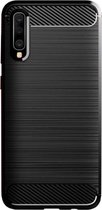 Shop4 - Samsung Galaxy A70 Hoesje - Zachte Back Case Brushed Carbon Zwart