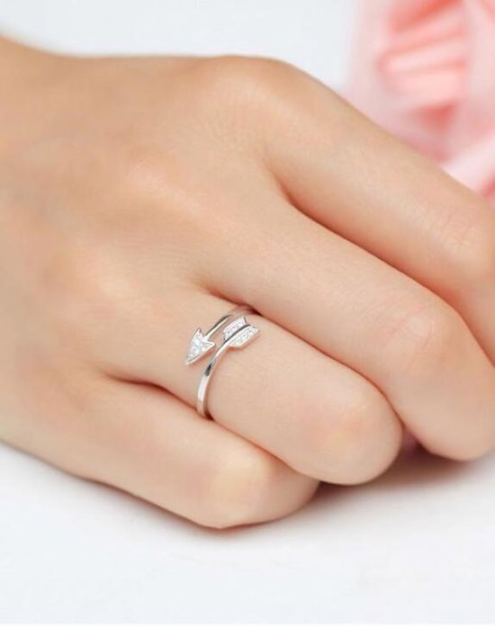 24/7 Jewelry Collection Pijl Ring Diamantjes Verstelbaar - Verstelbare Ring - Zilverkleurig - Amodi