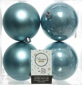 4x IJsblauwe kunststof kerstballen 10 cm - Mat/glans - Onbreekbare plastic kerstballen - Kerstboomversiering ijsblauw