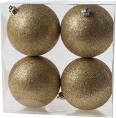 4x Gouden kunststof kerstballen 10 cm - Glitter - Onbreekbare plastic kerstballen - Kerstboomversiering goud