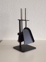 111 Haardset 2-delig zwart met rvs handgrepen schep, bezem - zwart - staal - rvs - 2-delig - H36/B16/D16cm