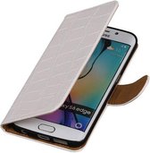 Mobieletelefoonhoesje.nl - Samsung Galaxy S6 Edge Hoesje Krokodil Bookstyle Wit