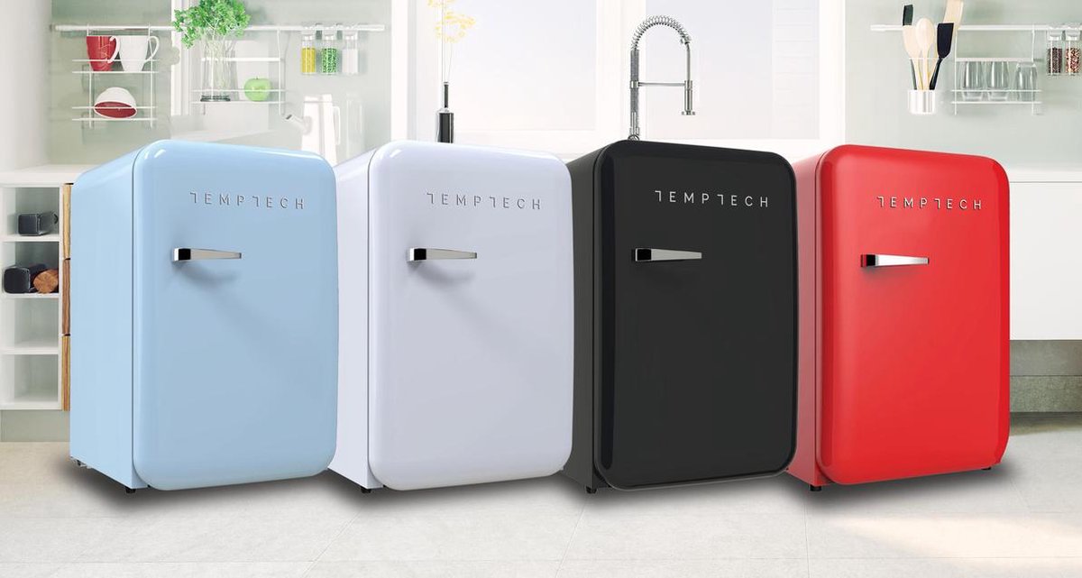Temptech retro koelkast - 115 liter A+ zwart met glazen deur | bol.com