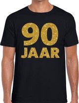 90 jaar goud glitter verjaardag t-shirt zwart heren - verjaardag shirts M