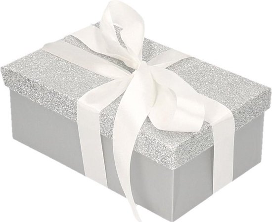 Elegantie Reparatie mogelijk Schaduw Cadeau gift box set - zilver glitter cadeaudoosje 7 x 8 cm en wit kado lint  -... | bol.com