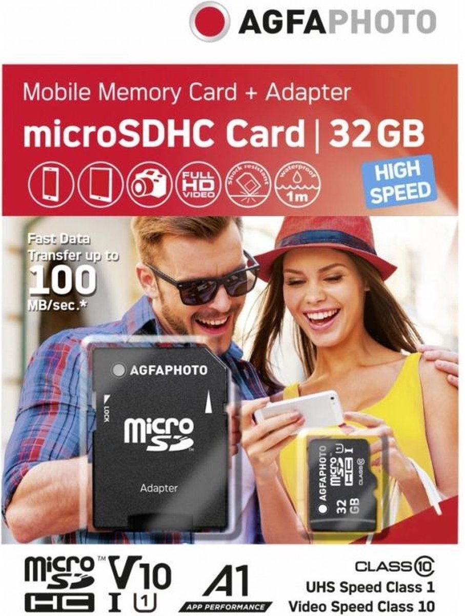 AgfaPhoto Carte MicroSDHC 32GB UHS-I Class 10 Avec Adaptateur - Haute Vitesse