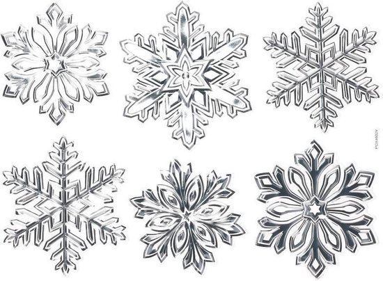 6x Kerst decoratie raamstickers zilveren sneeuwvlokken