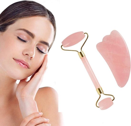 KELERINO Jade Roller massage facial Roller - avec guasha pierre - rose |  bol.com