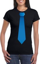 Zwart t-shirt met blauwe stropdas dames XL