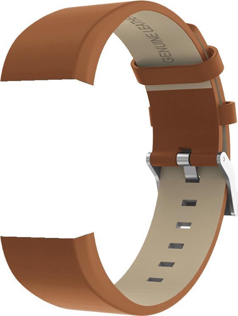 KELERINO. Leren band geschikt voor Fitbit Charge 2 Gespsluiting - Bruin