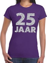 25 jaar zilver glitter verjaardag/jubileum shirt paars dames S