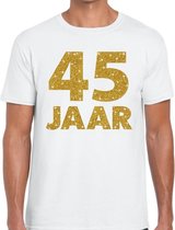 45 jaar goud glitter verjaardag/jubileum kado shirt wit heren L