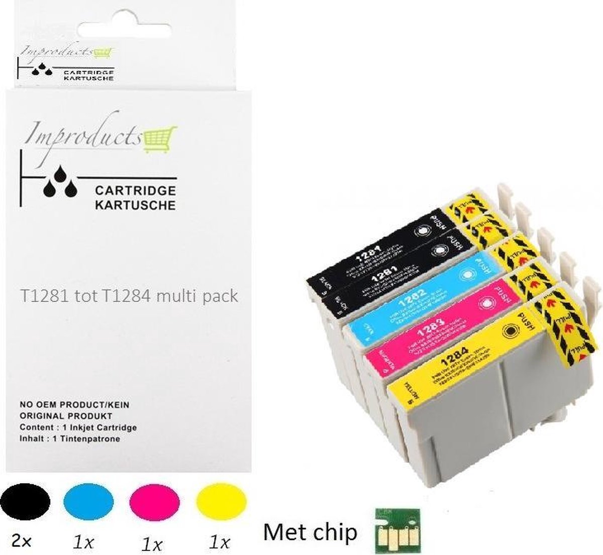 Improducts® Inkt cartridges - Alternatief Epson T1281 T1282 T1283 T1284 T1285 set + zwart v5