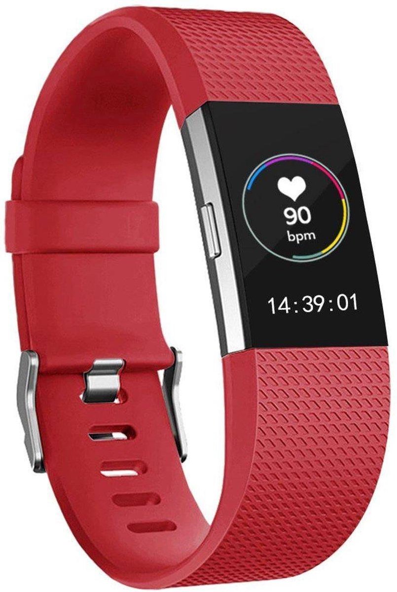 KELERINO. Siliconen polsbandje geschikt voor Fitbit Charge 2 Rood - Large