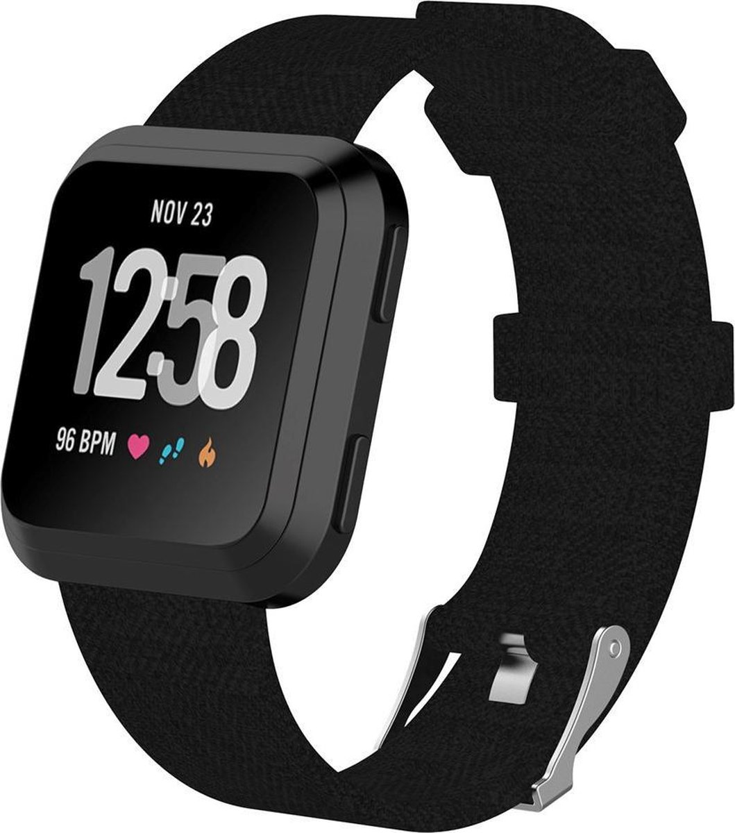 KELERINO. Denim bandje voor Fitbit Versa - Zwart