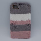 zacht pluizig - Konijnenbont Gemengde Kleuren - roze/grijs - case Geschikt voor iPhone 6 Plus
