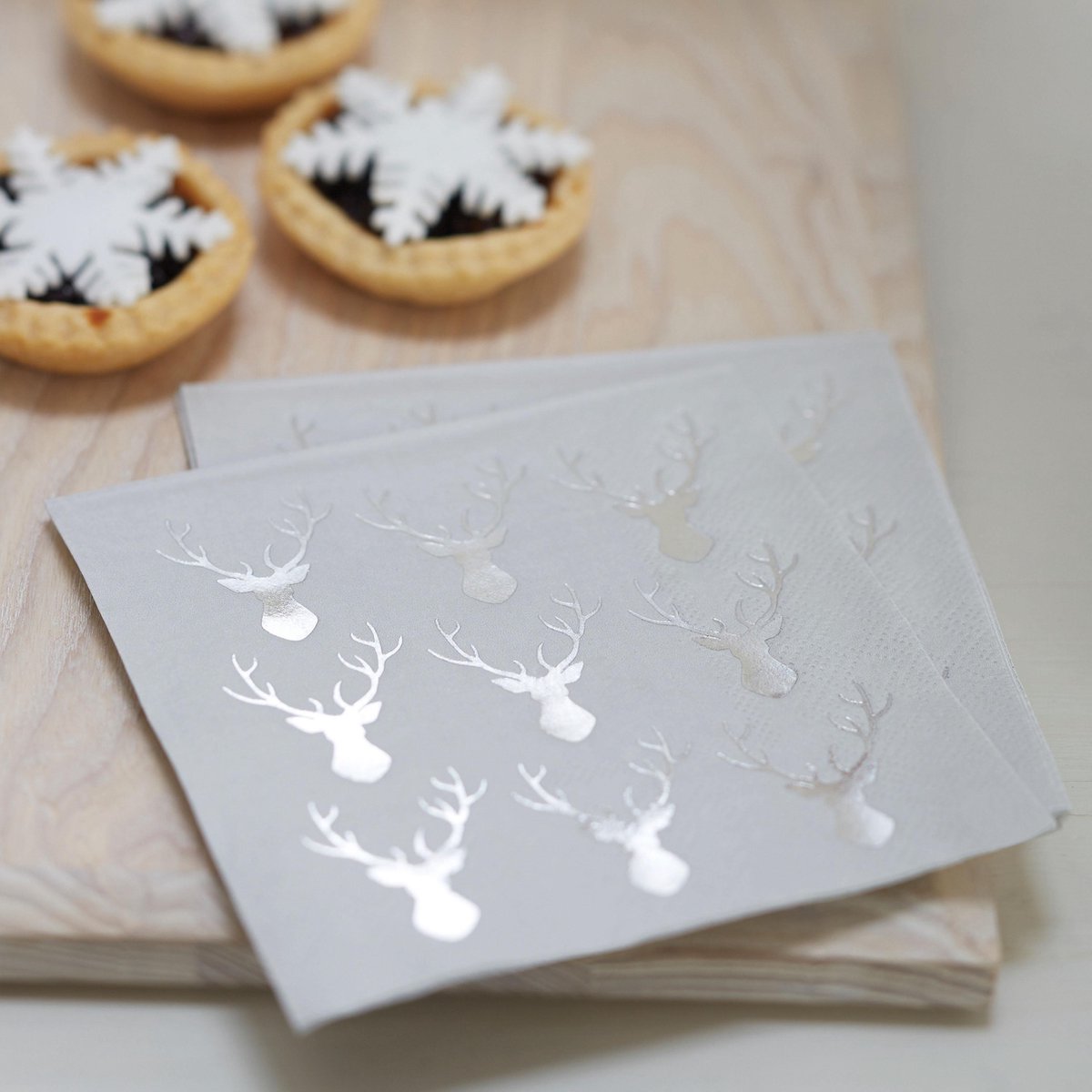 Ginger Ray - Christmas Metallics - Mini Servetten Rendier Zilver (20 stuks)