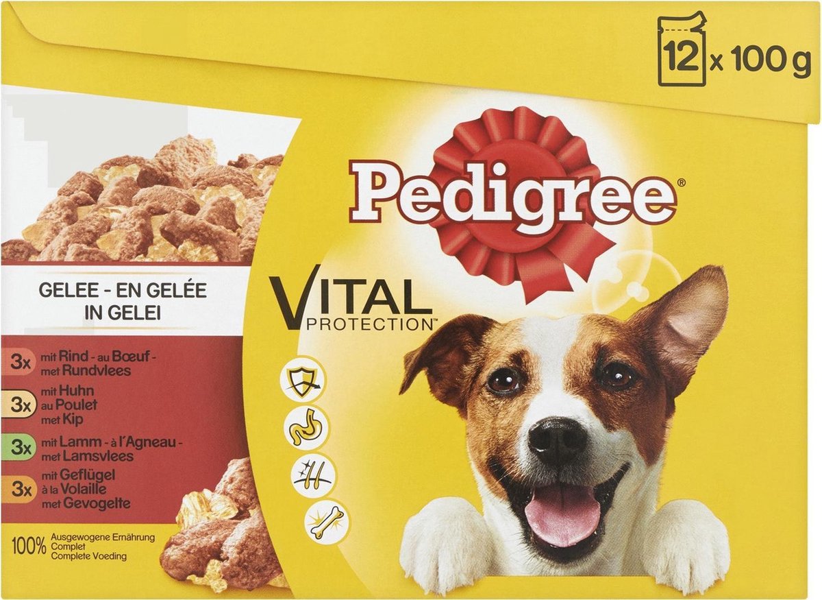 Pedigree Adult Favourites Multipack - Rundvlees en Gevogelte in gelei - 12 x 100 gr