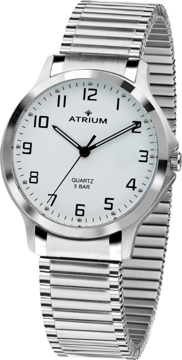 ATRIUM - Moederdag Cadeautje - Horloge Dames - Zilver - Analoog - 5 bar Waterdicht - Flexibele maat door Edelstalen Rekband - Edelstalen horlogekast - Duidelijk - Mineraalglas - Quartz Uurwerk - A13-50