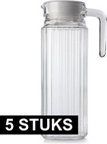 5x Glazen koelkast schenkkannen met afsluitbare dop 1,1 L - Glazen sapkan/limonade kannen