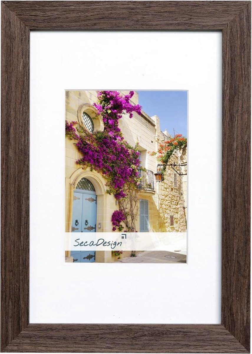 SecaDesign Fino Hout - Fotolijst 20x30 / 13x18 cm fotomaat met passe-partout - Donkerbruin