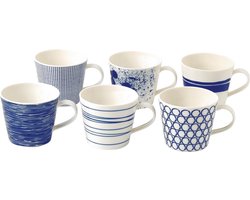 Royal Doulton Pacific - 6x Mok / Beker - Porselein - Wit / Blauw - 450 ml - Set van 6 Mokken