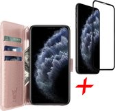 iphone 11 pro max hoesje - iphone 11 pro max case roségoud book cover leer wallet - hoesje iphone 11 pro max apple - iphone 11 pro max hoesjes cover hoes - 1x iphone 11 pro max screenprotector glas tempered glass screen protector full screen