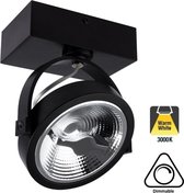 Opbouw LED Spot AR111, 15w, 800 Lumen, 3000K Warm Wit, Dimbaar, Zwart Armatuur