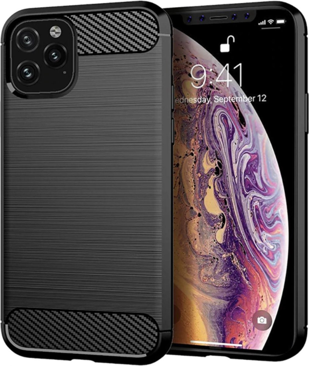 Geschikt voor Apple iPhone 11 Pro hoesje - Zwart - Geborsteld Carbon