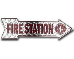 Wandbord - Fire Station -Pijl- -12x42cm-