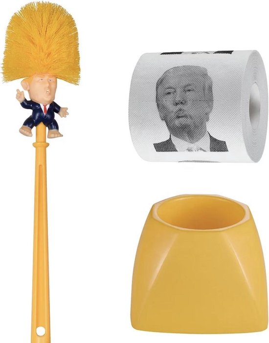 ze Bezwaar stap in Donald Trump toiletborstel met houder| Inclusief grappig toiletpapier | WC  borstel |... | bol.com
