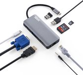 SBVR 9 in 1 USB Type - C Hub - Mulitport Adaparter 4K HMDI / Ethernet / VGA / USB 3.0 / Micro SD / SD / USB-C / Aux-ingang