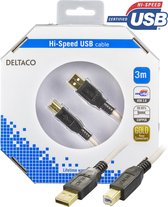 DELTACO USB-230-K Verbindingskabel USB 2.0, USB A mannelijk naar USB B mannelijk, 3m, Grijs