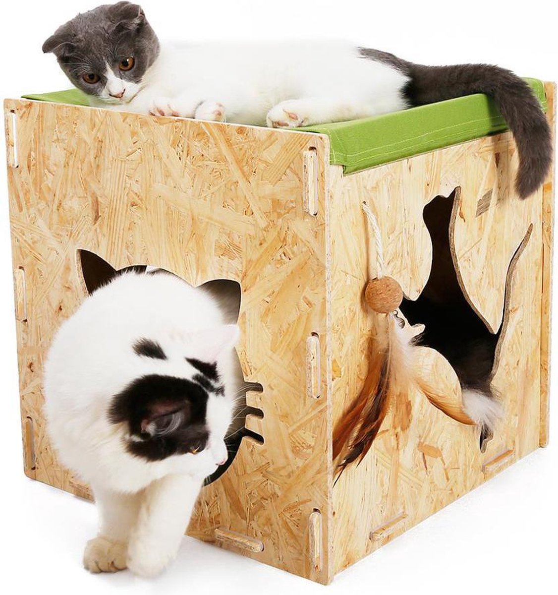 Houten poezenhuis - kattenhuis met hangmat - Cat Cave - speel- en  rusthuisje - krab... | bol.com