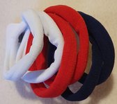 Haarelastiek - Rolbandje - Set 6 stuks - rood-wit-blauw - 5 x 1 cm