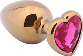 Banoch - Buttplug Coeur d'Or Rose Large -Goud Metaal - Hartje - Diamant Steen Roze
