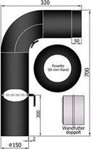 Kachelpijp Bochtenset 90º  ø150 / 2mm staal zwart